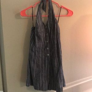 Gray striped romper. No sleeves. Size L